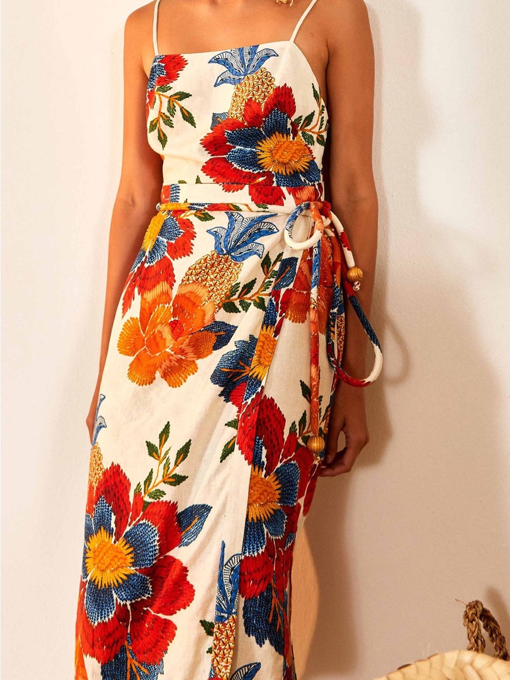 Farm Rio White Pineapple Flowers Midi Dress